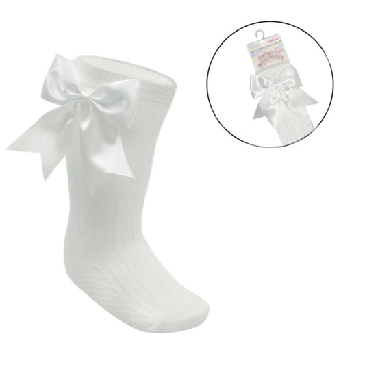 Cream Infants Cable Knee Length Socks  Large Bow (0-24Months)