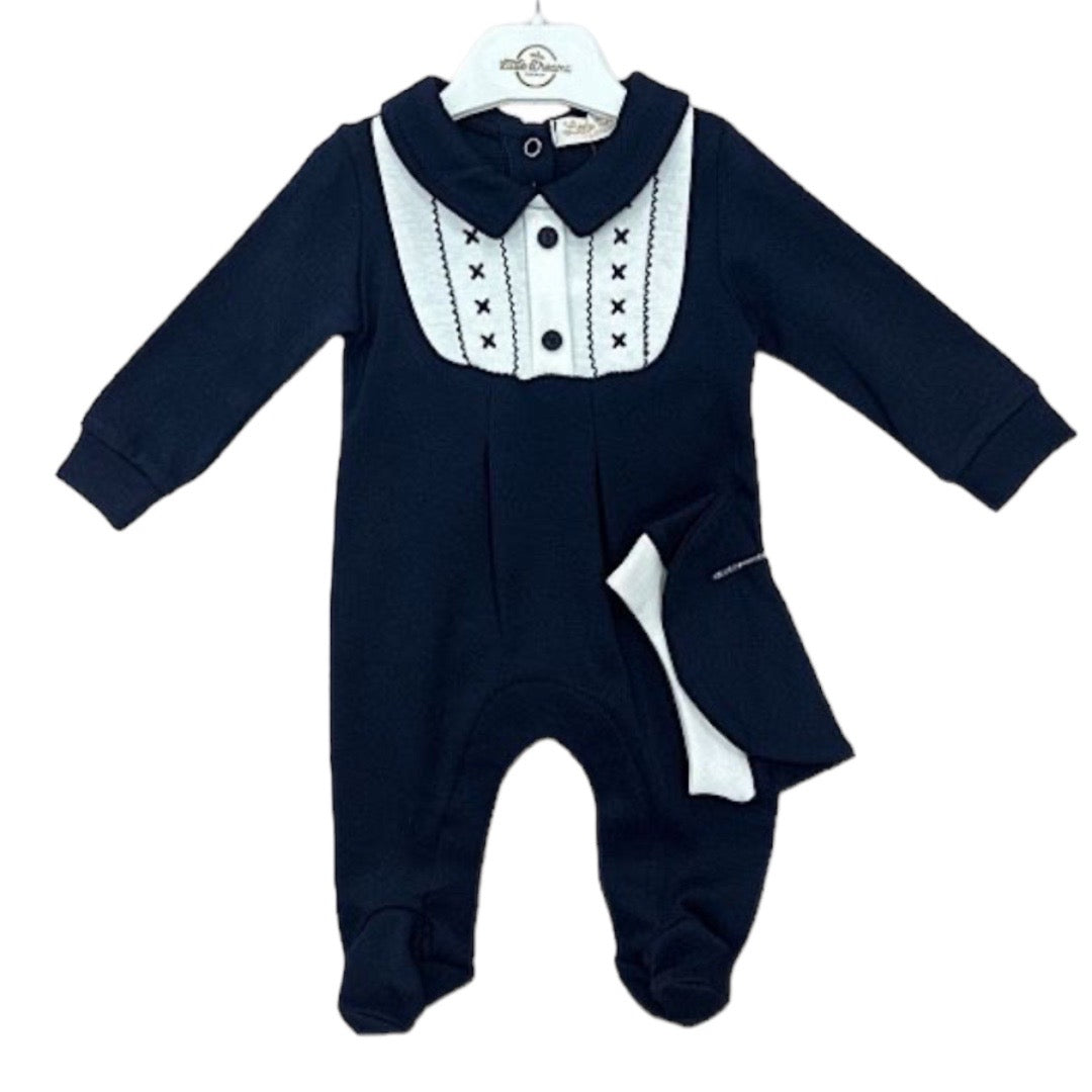 Navy Tuxedo All In One & Hat (Little Dreams)