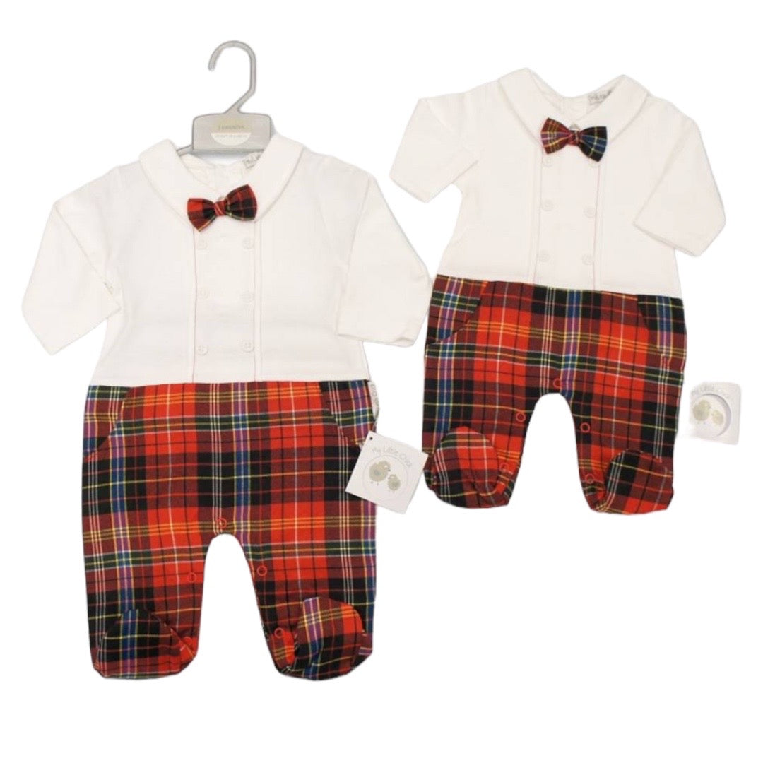 Red Tartan Bow Tie Christmas Romper