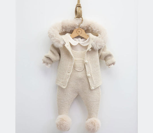 Luxurious Fur Trim BabySuit  3-piece set