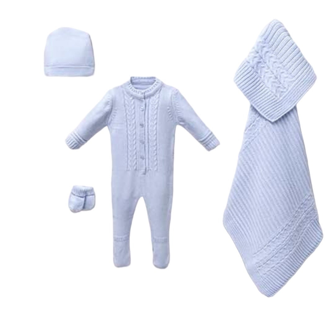 Blue Knitted 4pc Set 0-3 Months