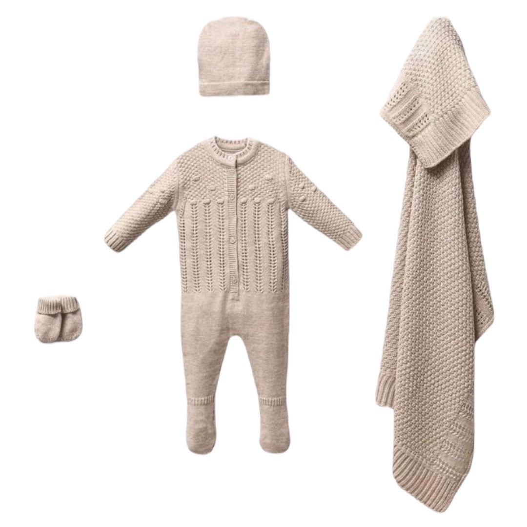 Beige Knitted 4 piece Set 0-3 Months