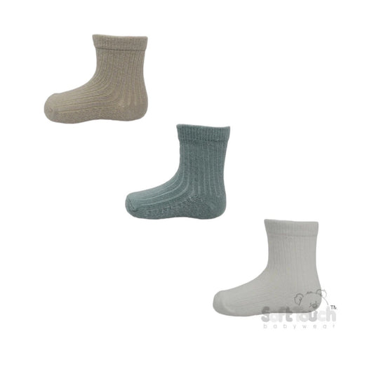 CREAM/SAGE GREEN/BISCUIT 3 PACK RIBBED SOCKS