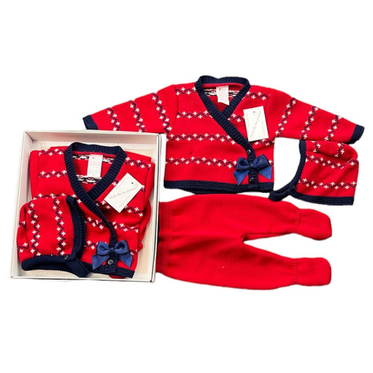 Red & Navy Wrap Cardigan
3PC Knitted Layette Set