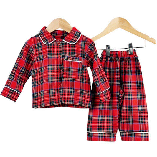 Red Tartan 2PC Piped Pyjama Christmas Set (Little Dreams)