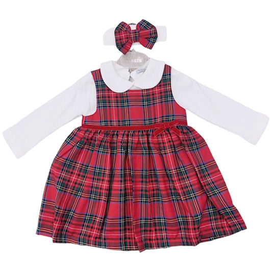 Red Tartan 3PC Christmas Dress & Headband