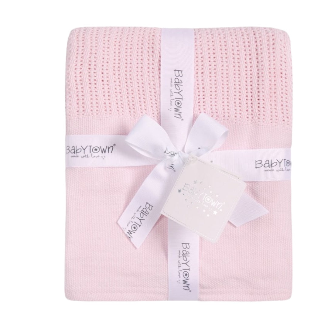 BABY LUXURY HEAVY KNIT CELLULAR PANEL BLANKET-PINK