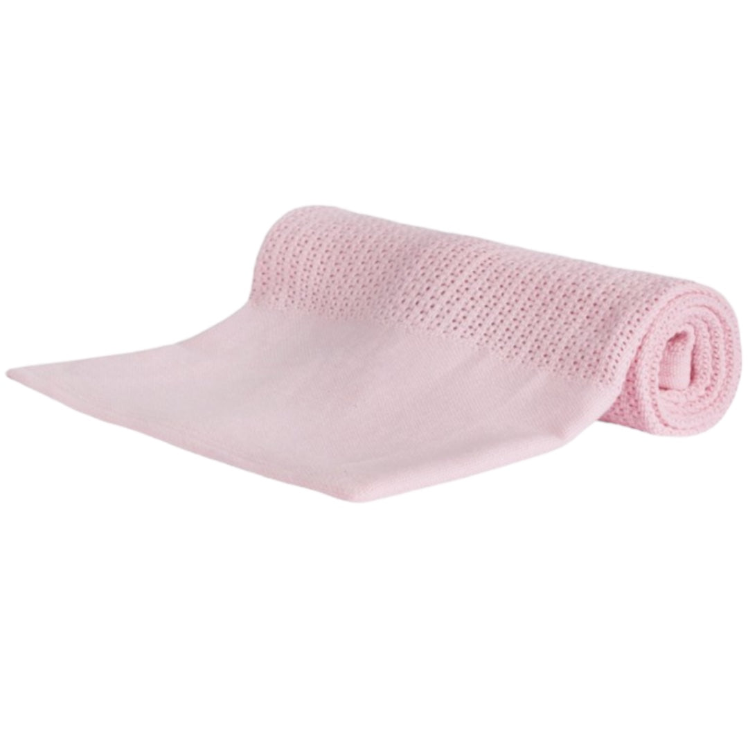 BABY LUXURY HEAVY KNIT CELLULAR PANEL BLANKET-PINK