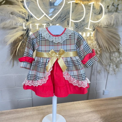 Christmas beige and red frilled dress