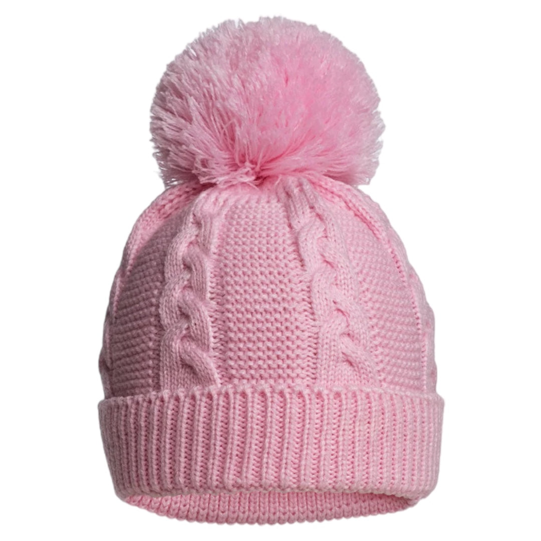 Infant Recycled Acrylic Cable Knit Pom Pom ( Pink )