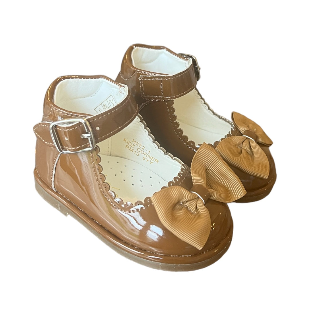 Brown patent Bow Shoes