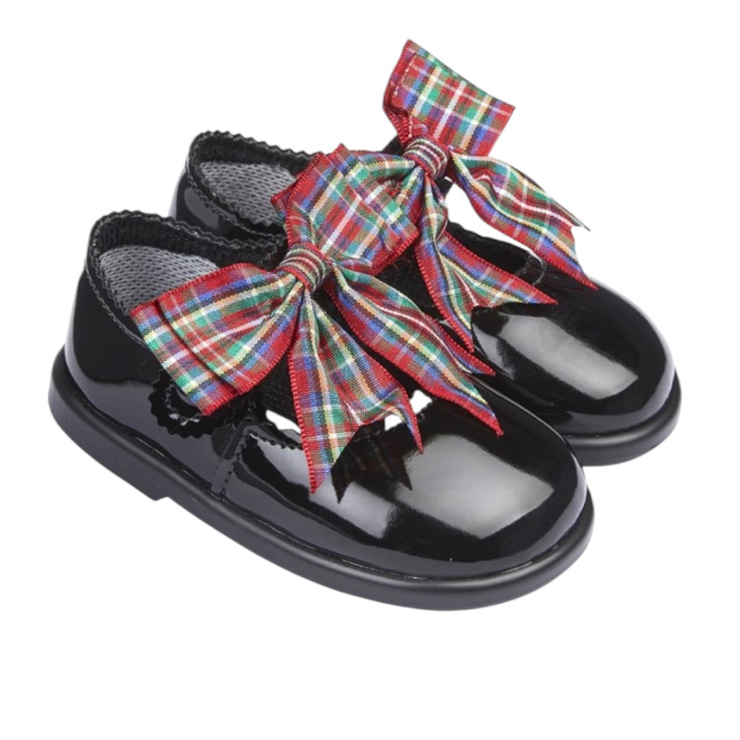 Black Patent Tartan Bow Christmas  Shoes