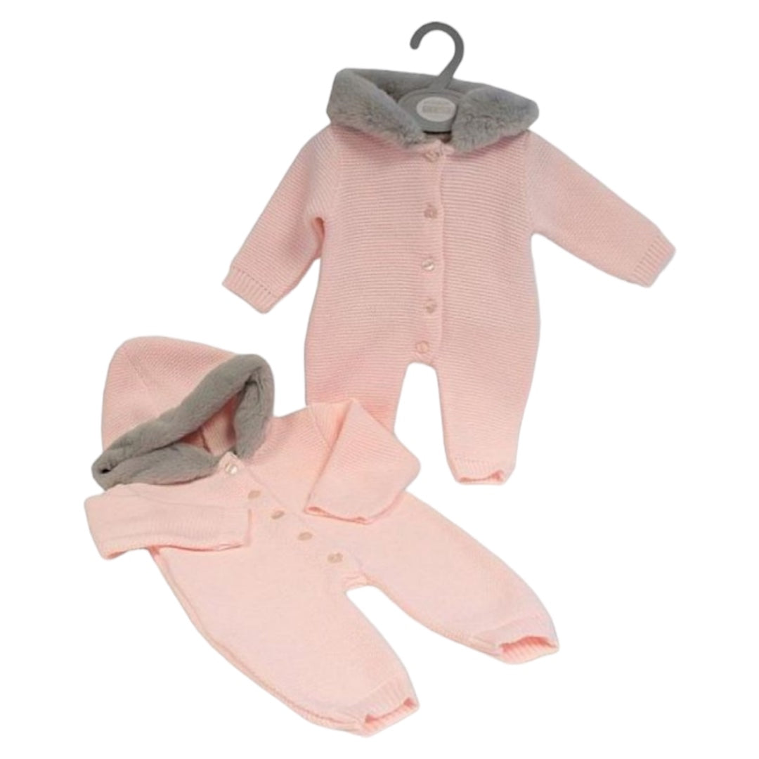 BABY KNITTED ALL IN ONE WITH HOOD AND BUTTONS- PINK