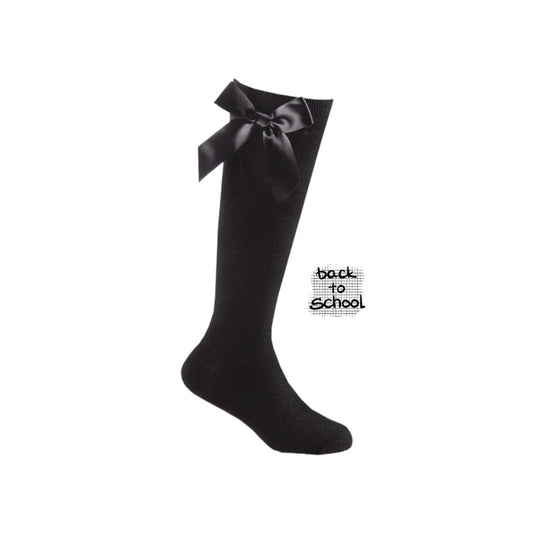 School Girls Black Bow knee Socks