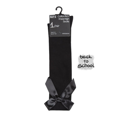 School Girls Black Bow knee Socks