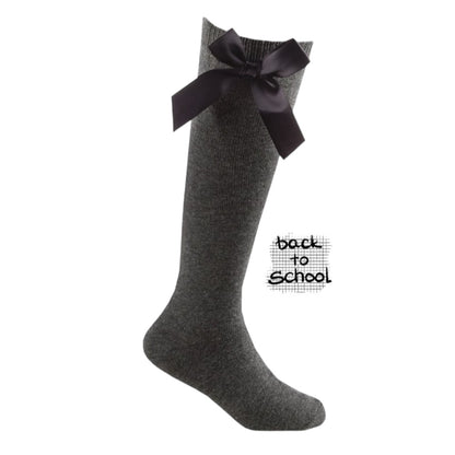 School Girls Grey Bow knee Socks