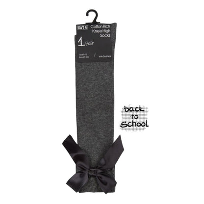 School Girls Grey Bow knee Socks