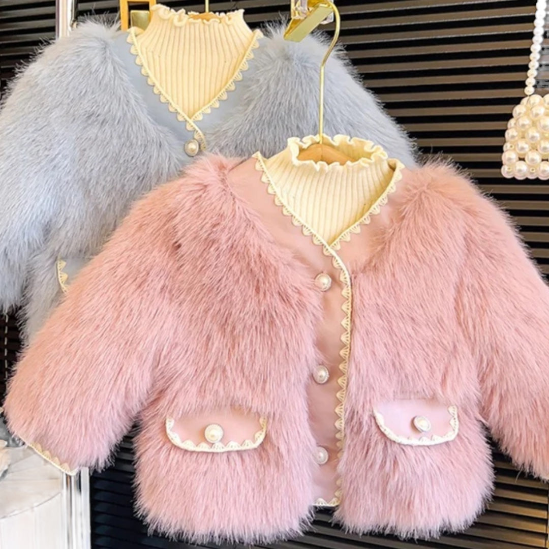 Girls 3Piece bubblegum Set (Fur Coat,Polo Top,Bottoms)