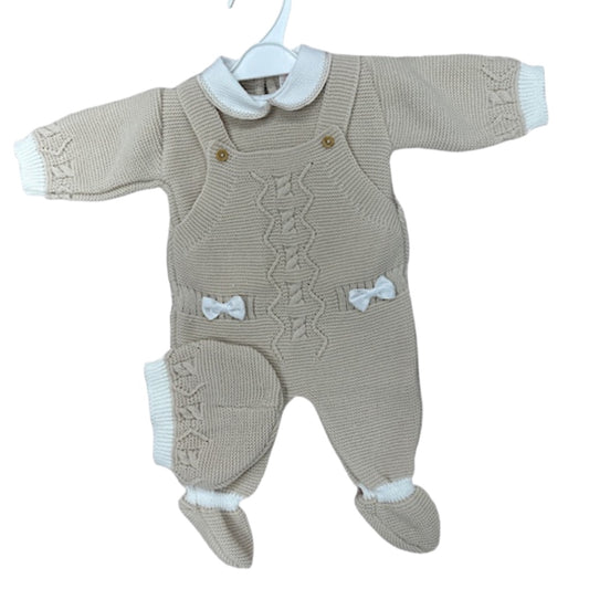 Beige 3PC Dungarees & Hat Outfit Set