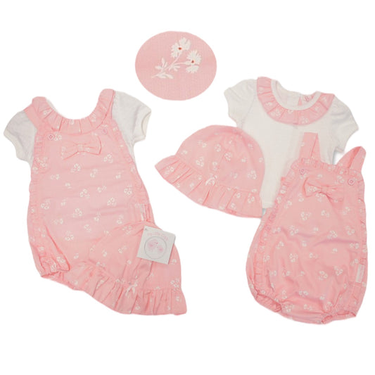 Pink and White 3PC dungaree set