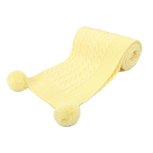 Yellow Cable Knit Pom Pom Blanket