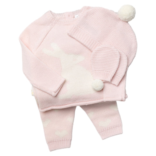 Pink & Ivory Bunny Knitted 4PC Layette Gift Set