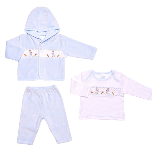 Sky Blue Velour Smocked Bunny 3PC Set