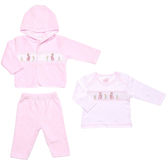 Pink Velour Smocked Bunny 3PC Set