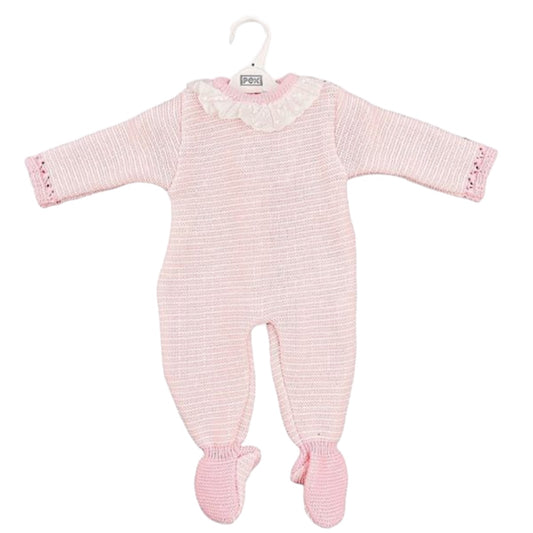 Pink Pique Knit Frill Collar Sleepsuit