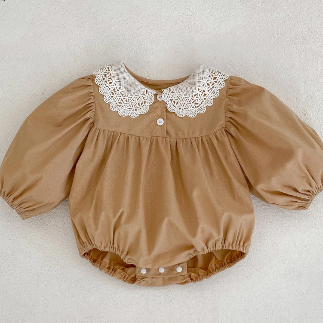 Baby girl Lace Collar Romper (Beige)