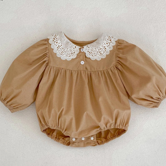 Baby girl Lace Collar Romper (Beige)