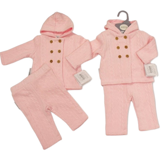 BABY GIRLS KNITTED HOODED JACKET & PANT OUTFIT