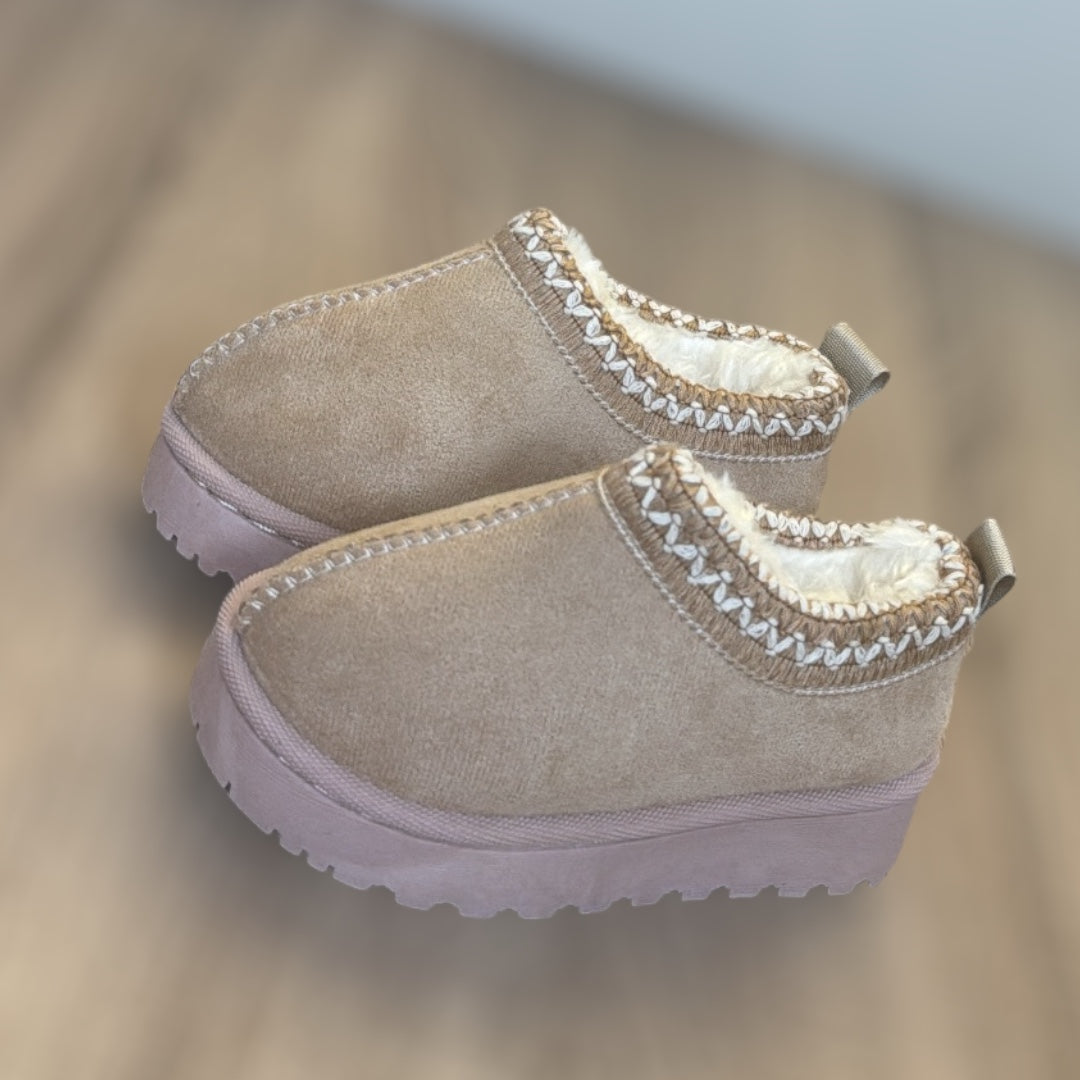 Cream Suede Pink Sole FlatForm Snugs