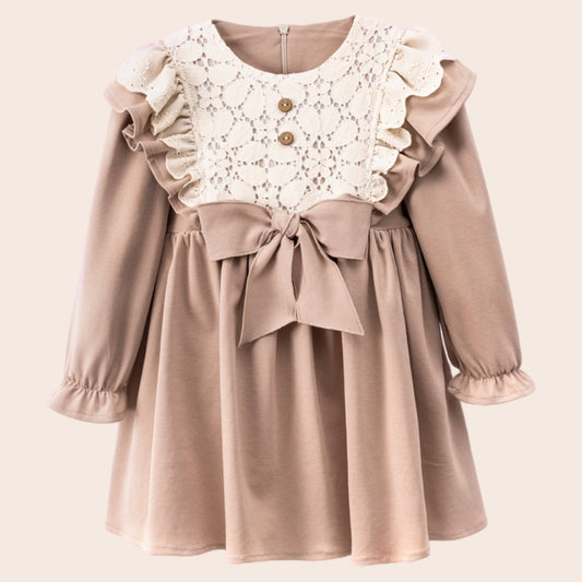 Beige Lace Bow Dress