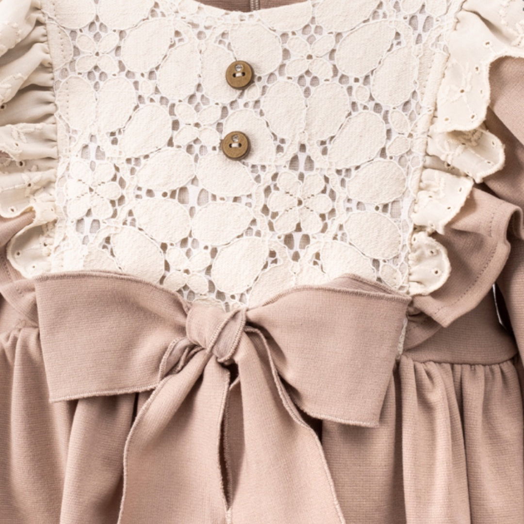 Beige Lace Bow Dress