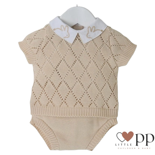 Beige Knitted 2 Piece Bunny Set