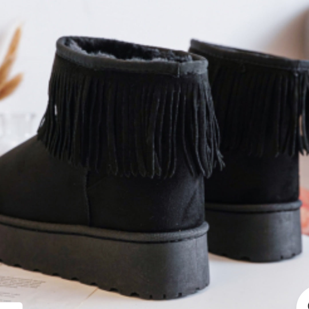 Fringe Style Platform Black Boots (Infant uk8-uk12)