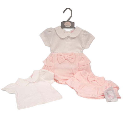 BABY GIRLS SHORT ROMPER SET WITH BOW