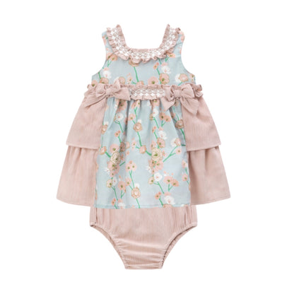 Dusty Pink & Blue Floral Bow Contrast Dress 6 Months to 2-3 Years