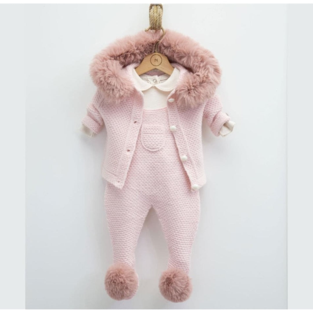 Luxurious Fur Trim BabySuit  3-piece set