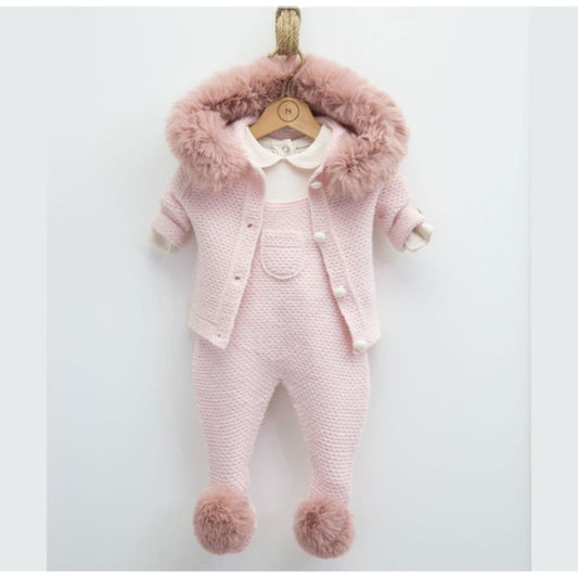 Luxurious Fur Trim BabySuit  3-piece set