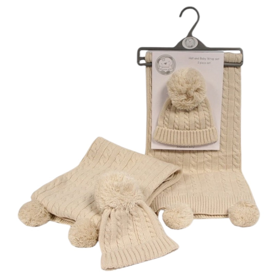 BABY POMPOM Blanket & HAT (BEIGE)