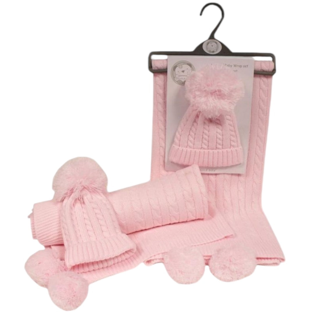 BABY POMPOM Blanket & HAT (PINK)