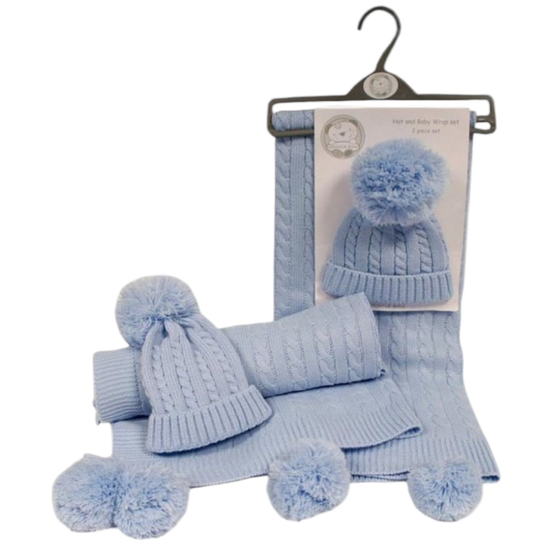 BABY POMPOM Blanket & HAT (Blue)