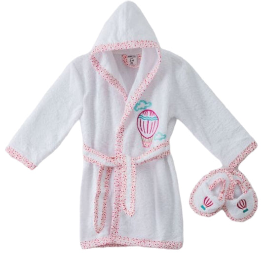 White and pink 2 piece Bathrobe & Slippers