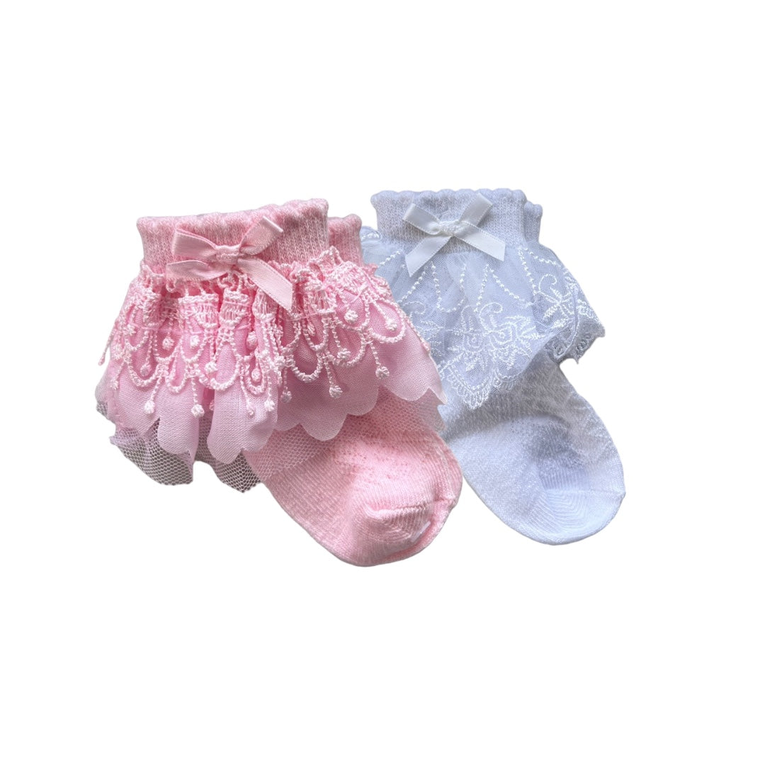 FRILL ANKLE SOCKS W/BELL LACE & BOW